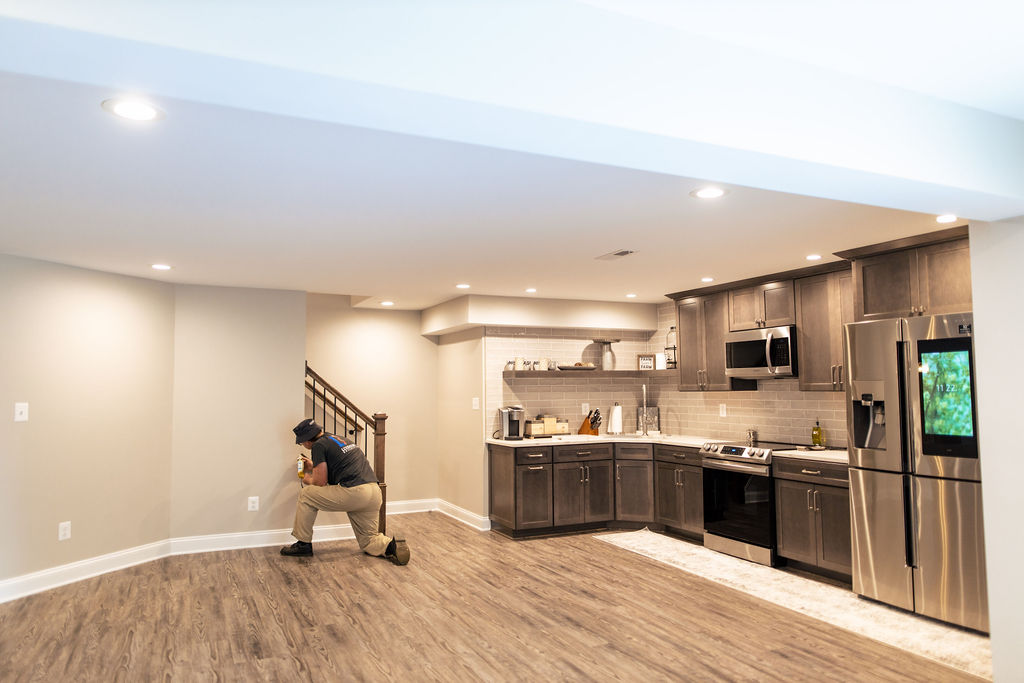 basement renovation with lighting , basement lights